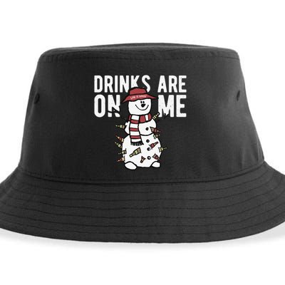Drinks Are On Me Snowman Funny Christmas Sustainable Bucket Hat