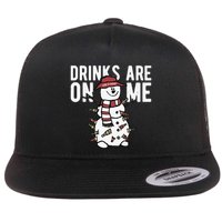 Drinks Are On Me Snowman Funny Christmas Flat Bill Trucker Hat