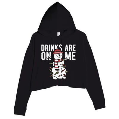 Drinks Are On Me Snowman Funny Christmas Crop Fleece Hoodie