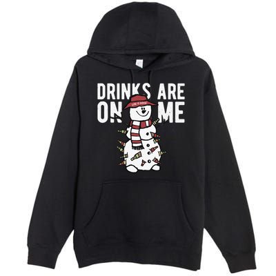 Drinks Are On Me Snowman Funny Christmas Premium Pullover Hoodie