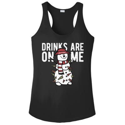 Drinks Are On Me Snowman Funny Christmas Ladies PosiCharge Competitor Racerback Tank