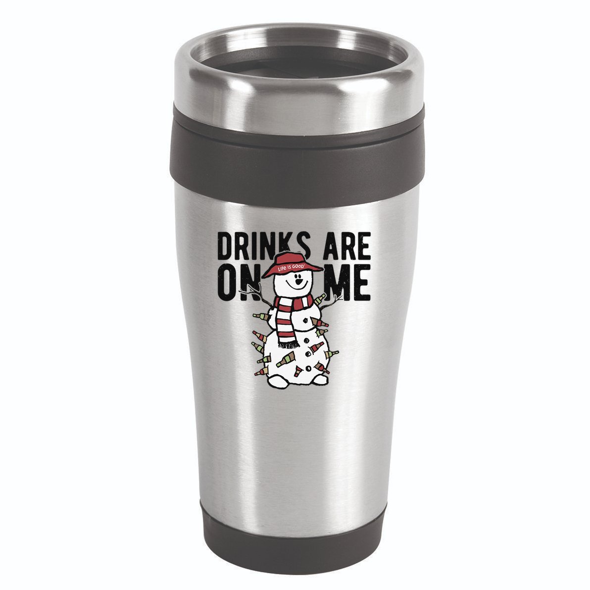 Drinks Are On Me Snowman Funny Christmas 16oz Travel Tumbler