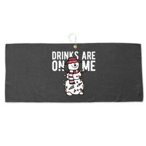 Drinks Are On Me Snowman Funny Christmas Large Microfiber Waffle Golf Towel