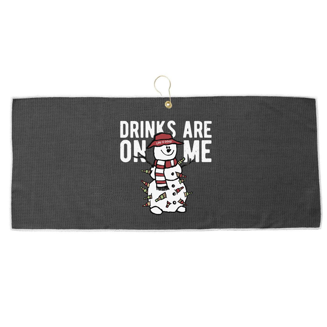 Drinks Are On Me Snowman Funny Christmas Large Microfiber Waffle Golf Towel