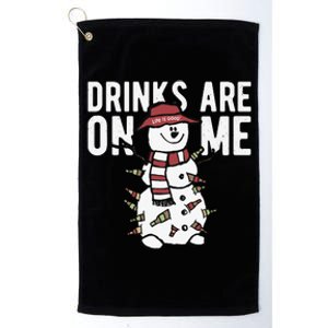 Drinks Are On Me Snowman Funny Christmas Platinum Collection Golf Towel