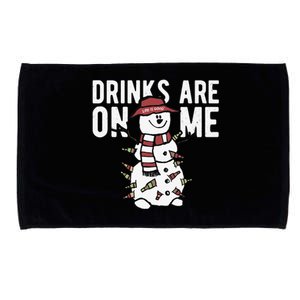 Drinks Are On Me Snowman Funny Christmas Microfiber Hand Towel