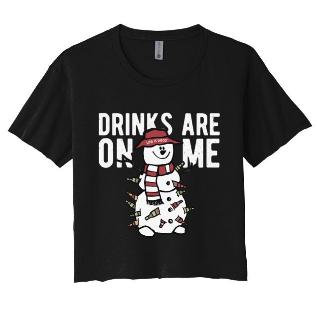 Drinks Are On Me Snowman Funny Christmas Crop Top