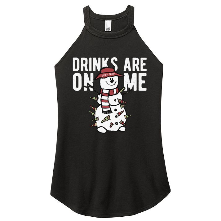 Drinks Are On Me Snowman Funny Christmas Women's Perfect Tri Rocker Tank