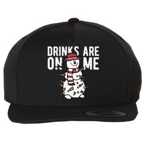 Drinks Are On Me Snowman Funny Christmas Wool Snapback Cap