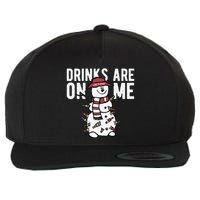 Drinks Are On Me Snowman Funny Christmas Wool Snapback Cap