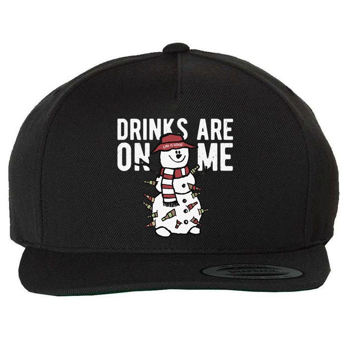 Drinks Are On Me Snowman Funny Christmas Wool Snapback Cap