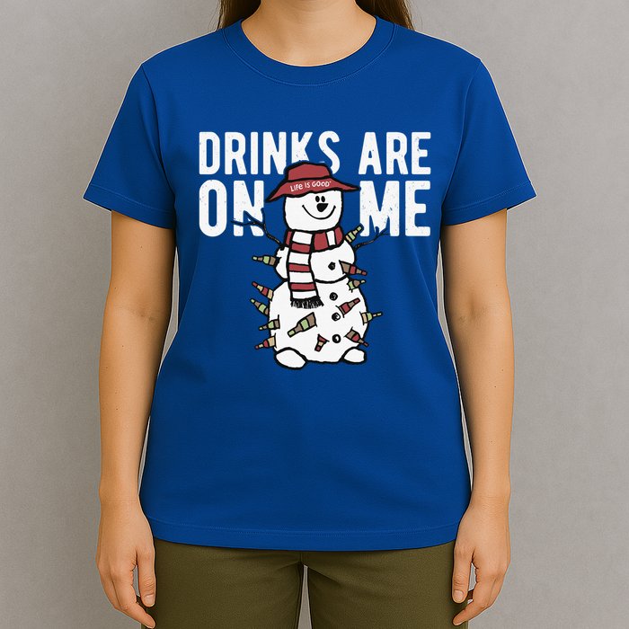 Drinks Are On Me Snowman Funny Christmas T-Shirt
