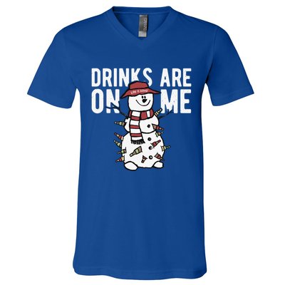 Drinks Are On Me Snowman Funny Christmas V-Neck T-Shirt