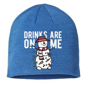 Drinks Are On Me Snowman Funny Christmas Sustainable Beanie