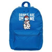 Drinks Are On Me Snowman Funny Christmas 16 in Basic Backpack