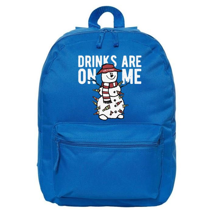 Drinks Are On Me Snowman Funny Christmas 16 in Basic Backpack
