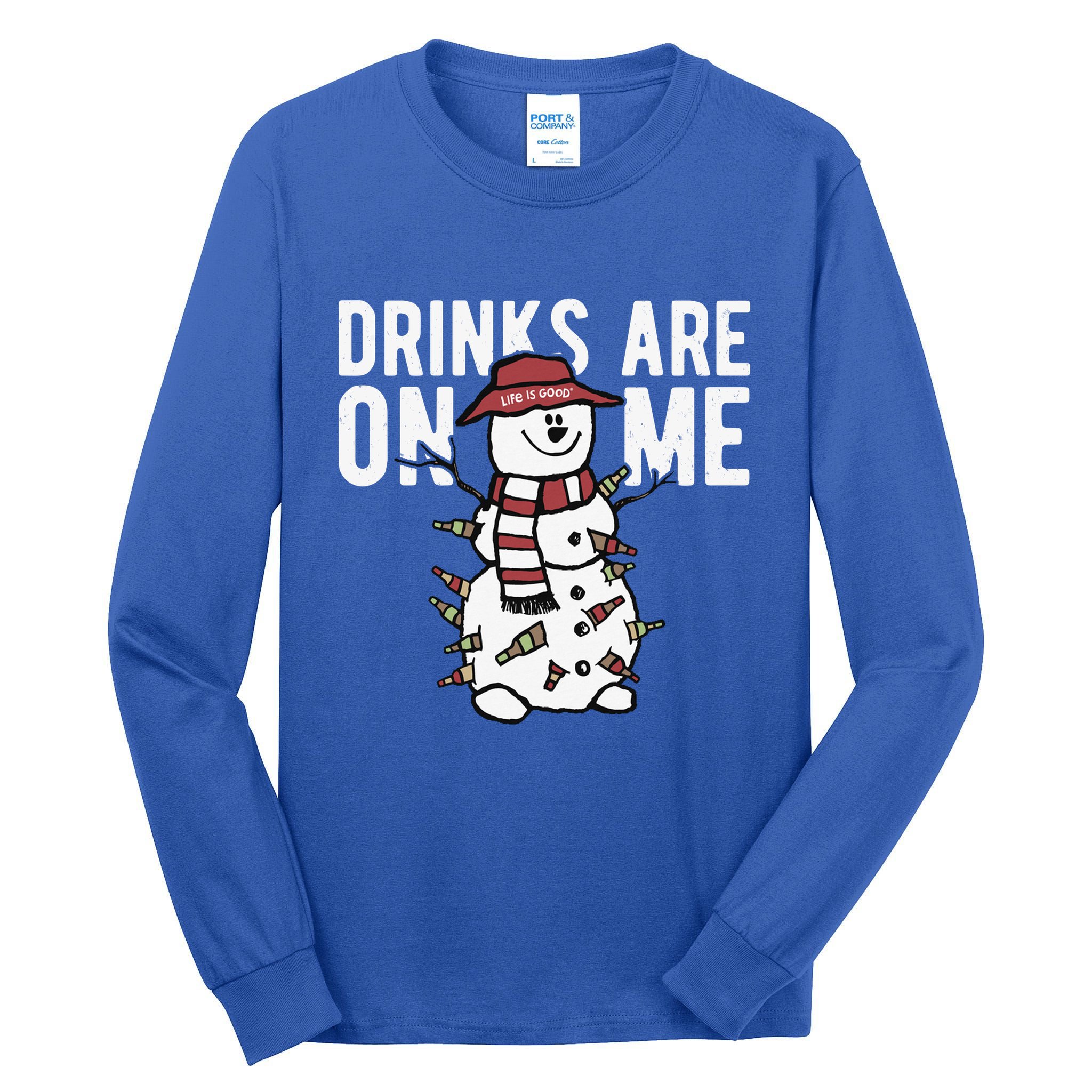 Drinks Are On Me Snowman Funny Christmas Tall Long Sleeve T-Shirt