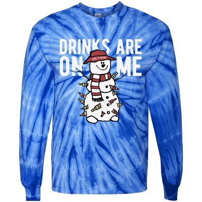 Drinks Are On Me Snowman Funny Christmas Tie-Dye Long Sleeve Shirt