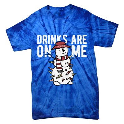 Drinks Are On Me Snowman Funny Christmas Tie-Dye T-Shirt