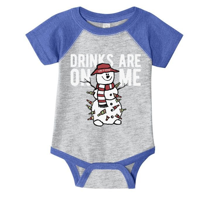 Drinks Are On Me Snowman Funny Christmas Infant Baby Jersey Bodysuit