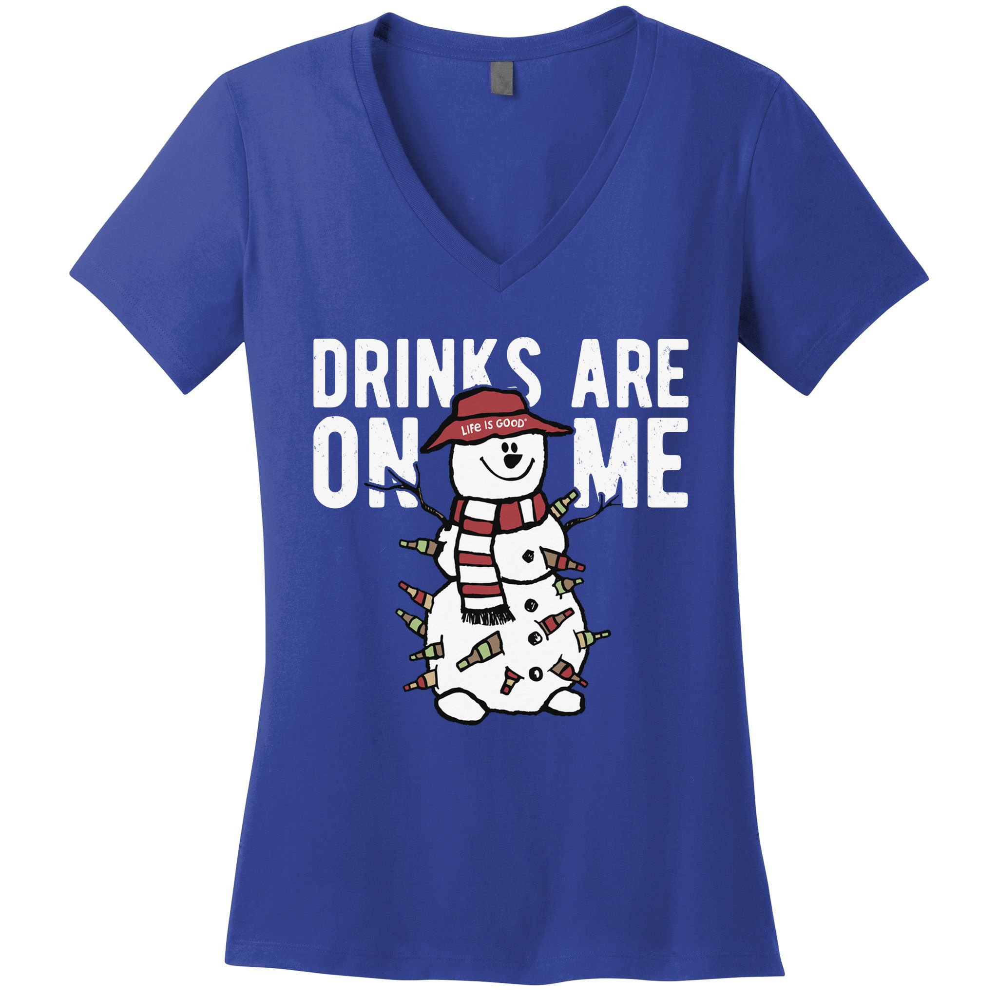 Drinks Are On Me Snowman Funny Christmas Women's V-Neck T-Shirt