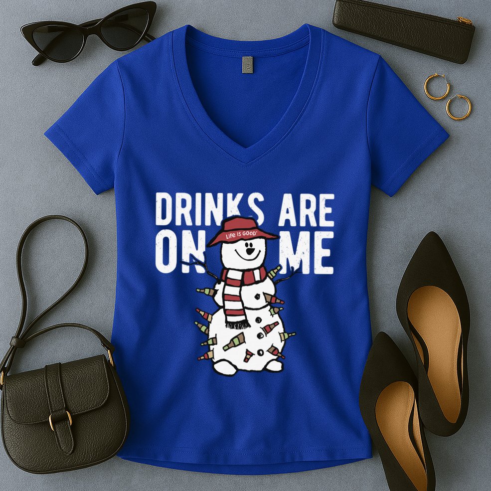 Drinks Are On Me Snowman Funny Christmas Women's V-Neck T-Shirt