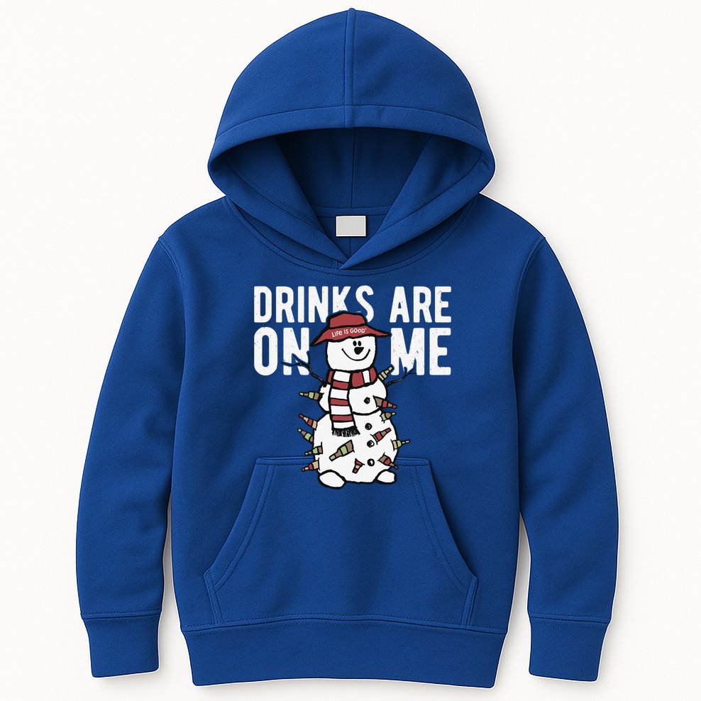 Drinks Are On Me Snowman Funny Christmas Kids Hoodie