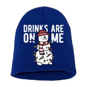 Drinks Are On Me Snowman Funny Christmas Short Acrylic Beanie