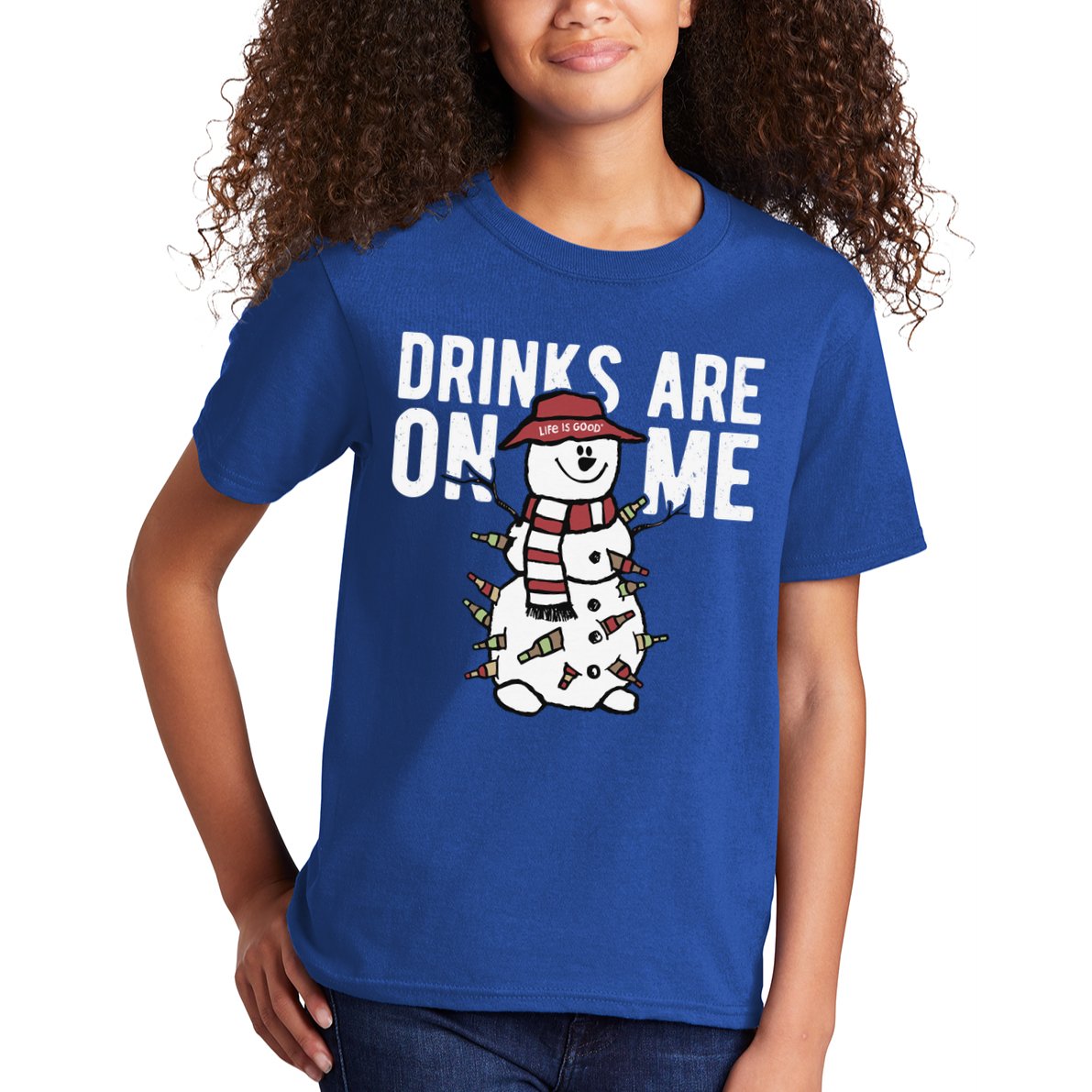 Drinks Are On Me Snowman Funny Christmas Kids T-Shirt