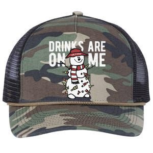 Drinks Are On Me Snowman Funny Christmas Retro Rope Trucker Hat Cap