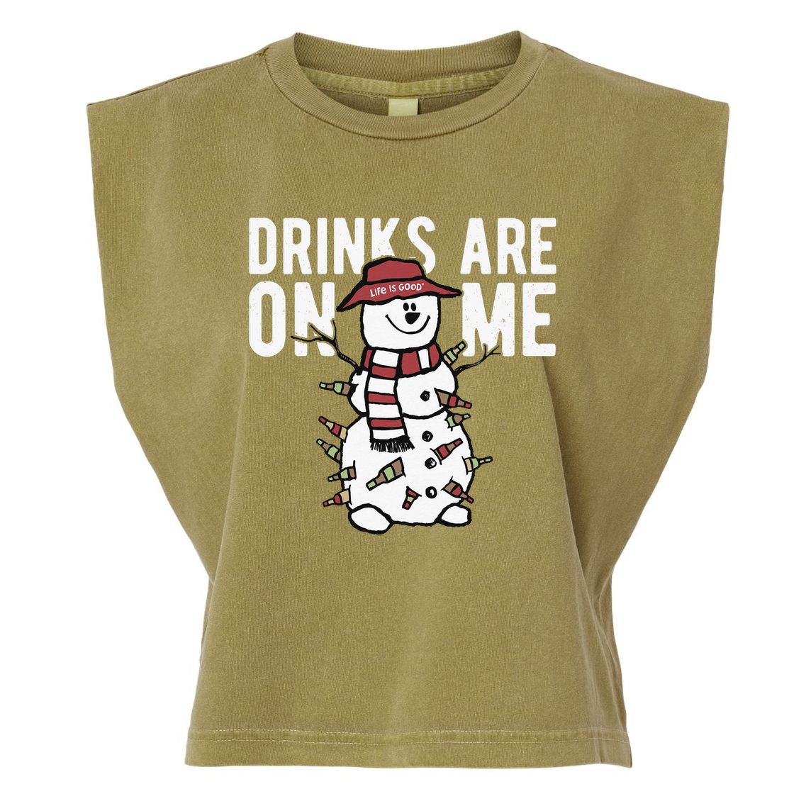 Drinks Are On Me Snowman Funny Christmas Garment-Dyed Women's Muscle Tee