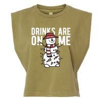 Drinks Are On Me Snowman Funny Christmas Garment-Dyed Women's Muscle Tee