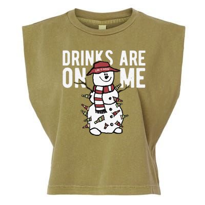 Drinks Are On Me Snowman Funny Christmas Garment-Dyed Women's Muscle Tee