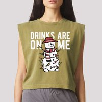 Drinks Are On Me Snowman Funny Christmas Garment-Dyed Women's Muscle Tee