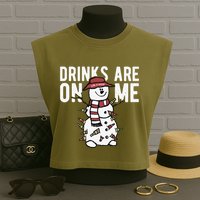 Drinks Are On Me Snowman Funny Christmas Garment-Dyed Women's Muscle Tee