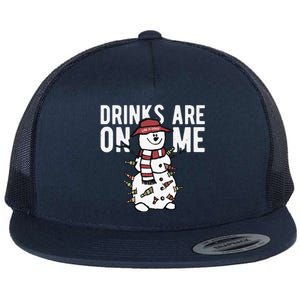 Drinks Are On Me Snowman Funny Christmas Flat Bill Trucker Hat