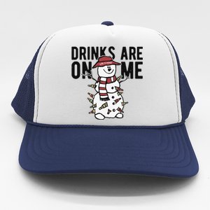 Drinks Are On Me Snowman Funny Christmas Trucker Hat