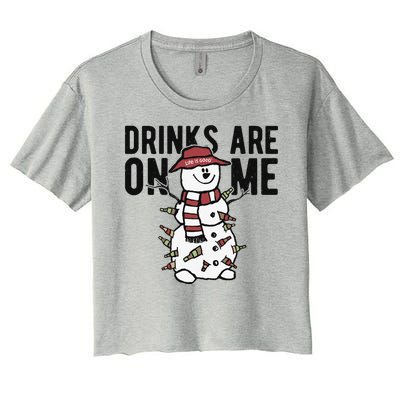 Drinks Are On Me Snowman Funny Christmas Women's Crop Top Tee