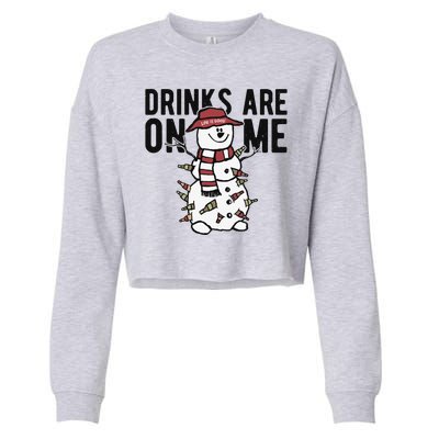 Drinks Are On Me Snowman Funny Christmas Cropped Pullover Crew