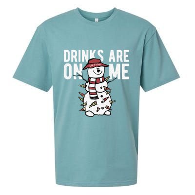 Drinks Are On Me Snowman Funny Christmas Sueded Cloud Jersey T-Shirt