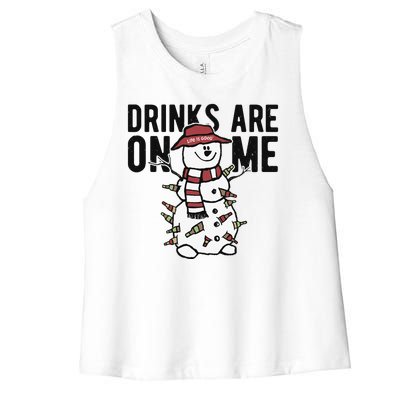 Drinks Are On Me Snowman Funny Christmas Women's Racerback Cropped Tank