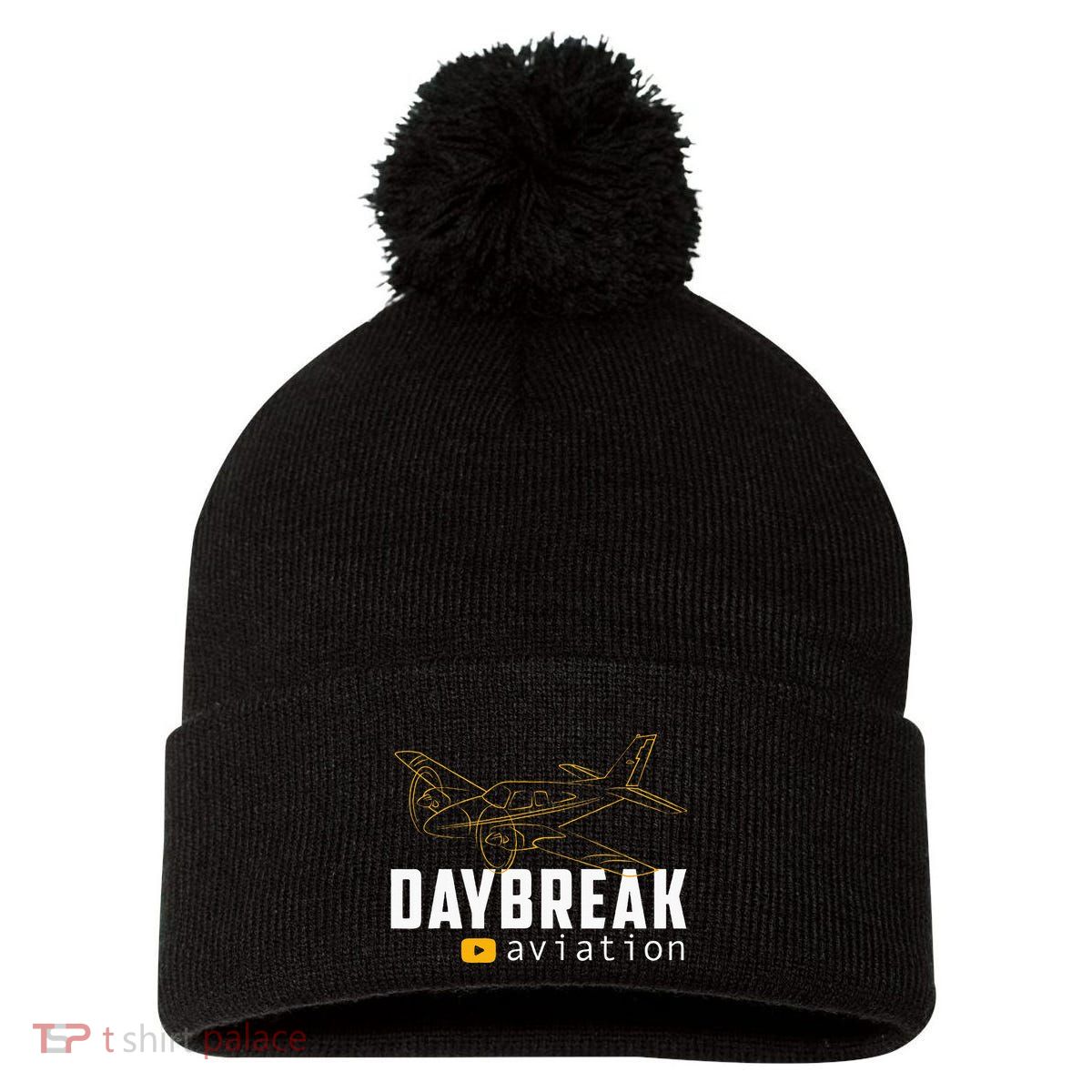 Daybreak Aviation Outline Airplane Pom Pom 12in Knit Beanie