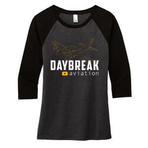 Daybreak Aviation Outline Airplane Women's Tri-Blend 3/4-Sleeve Raglan Shirt