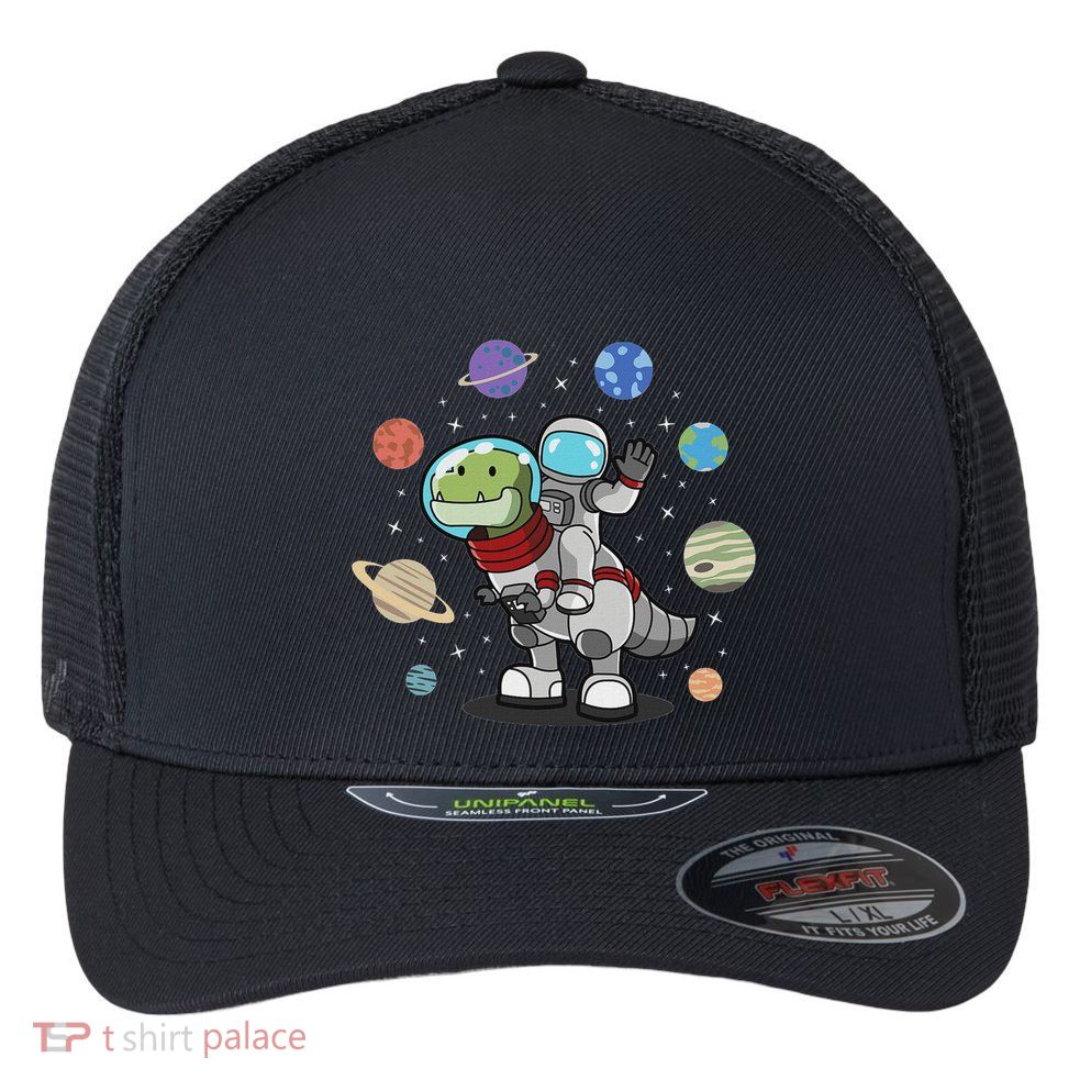 Dinosaur Astronaut & Planets Space & Dino Space Flexfit Unipanel Trucker Cap
