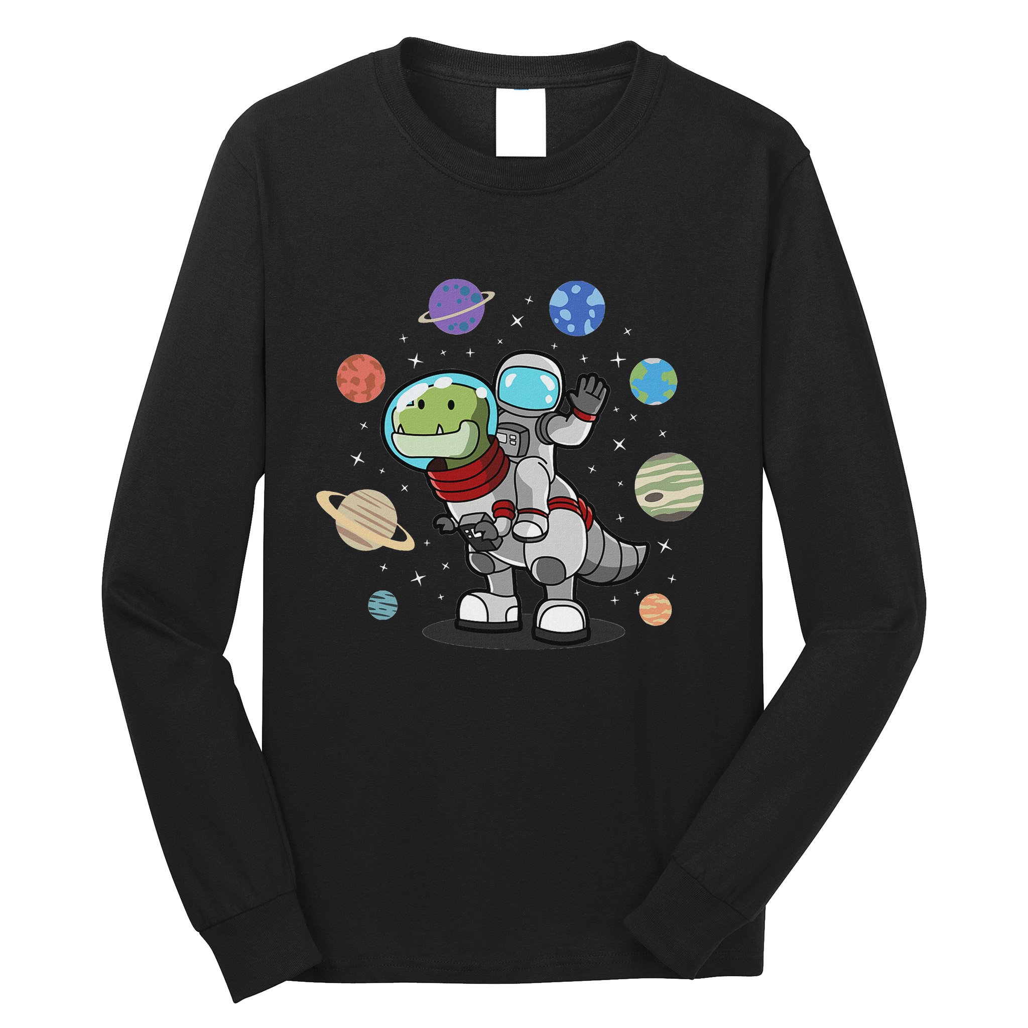 Dinosaur Astronaut & Planets Space & Dino Space Long Sleeve Shirt