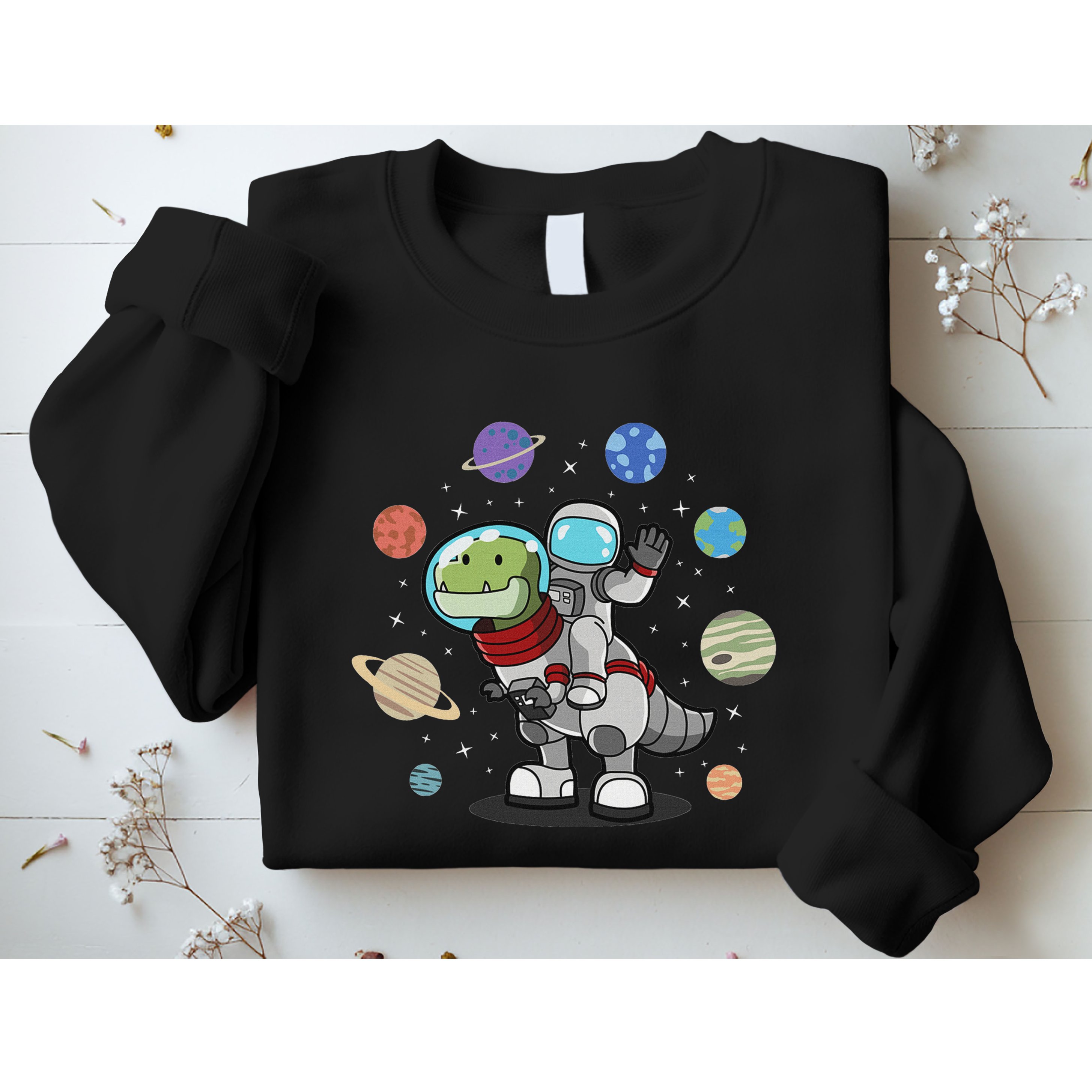 Dinosaur Astronaut & Planets Space & Dino Space Sweatshirt