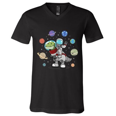 Dinosaur Astronaut & Planets Space & Dino Space V-Neck T-Shirt