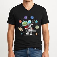 Dinosaur Astronaut & Planets Space & Dino Space V-Neck T-Shirt