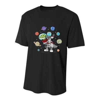 Dinosaur Astronaut & Planets Space & Dino Space Youth Performance Sprint T-Shirt