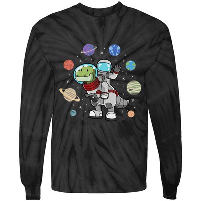 Dinosaur Astronaut & Planets Space & Dino Space Tie-Dye Long Sleeve Shirt